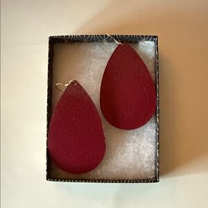 Nickel & Suede Medium Red Teardrop Earrings